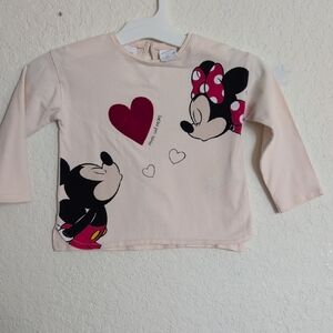 Disney Cream Long Sleeve Shirt with Mickey and Minnie